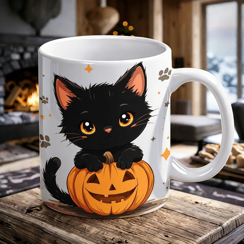 

Cute Black Cat Pumpkin Lamp Ceramic Cup, Coffee Cup, Milk Cup, Office Tea Cup, Drinking Cup, Does Not Fade, Gift for Friends