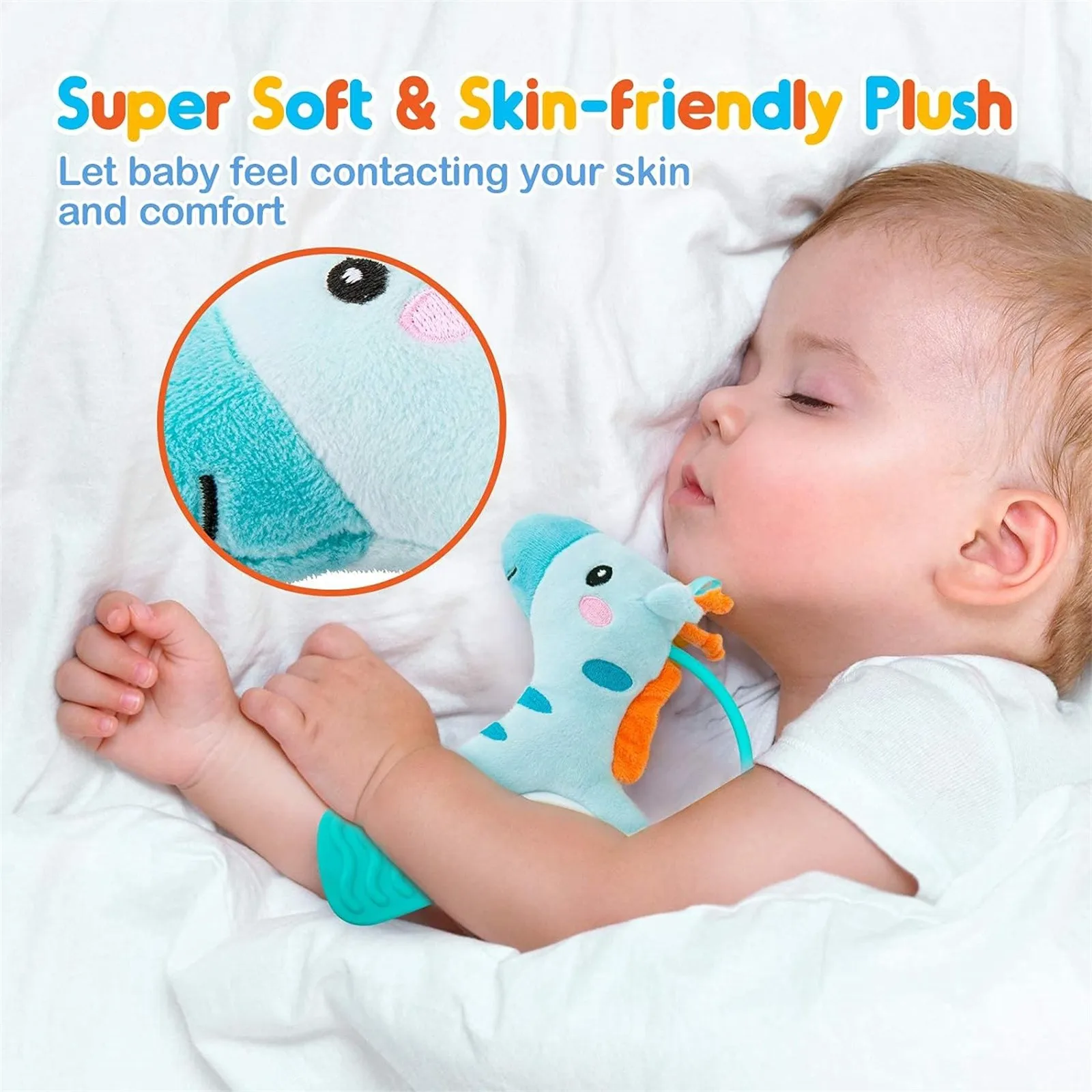 Juguetes de peluche para recién nacidos, juguete para la dentición del bebé, juguetes para bebés de 0 a 6 meses con mordedor, cochecito de bebé, juguetes eléctricos interactivos y juguetes para cuna, muñeca de peluche