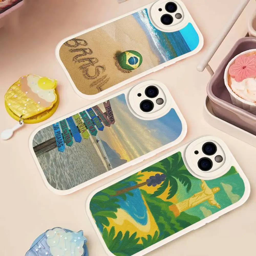Brazil Brasil Summer Leather Phone Case For iPhone 16 15 14 17 Pro Max 11 12 Mini Plus Soft Shell