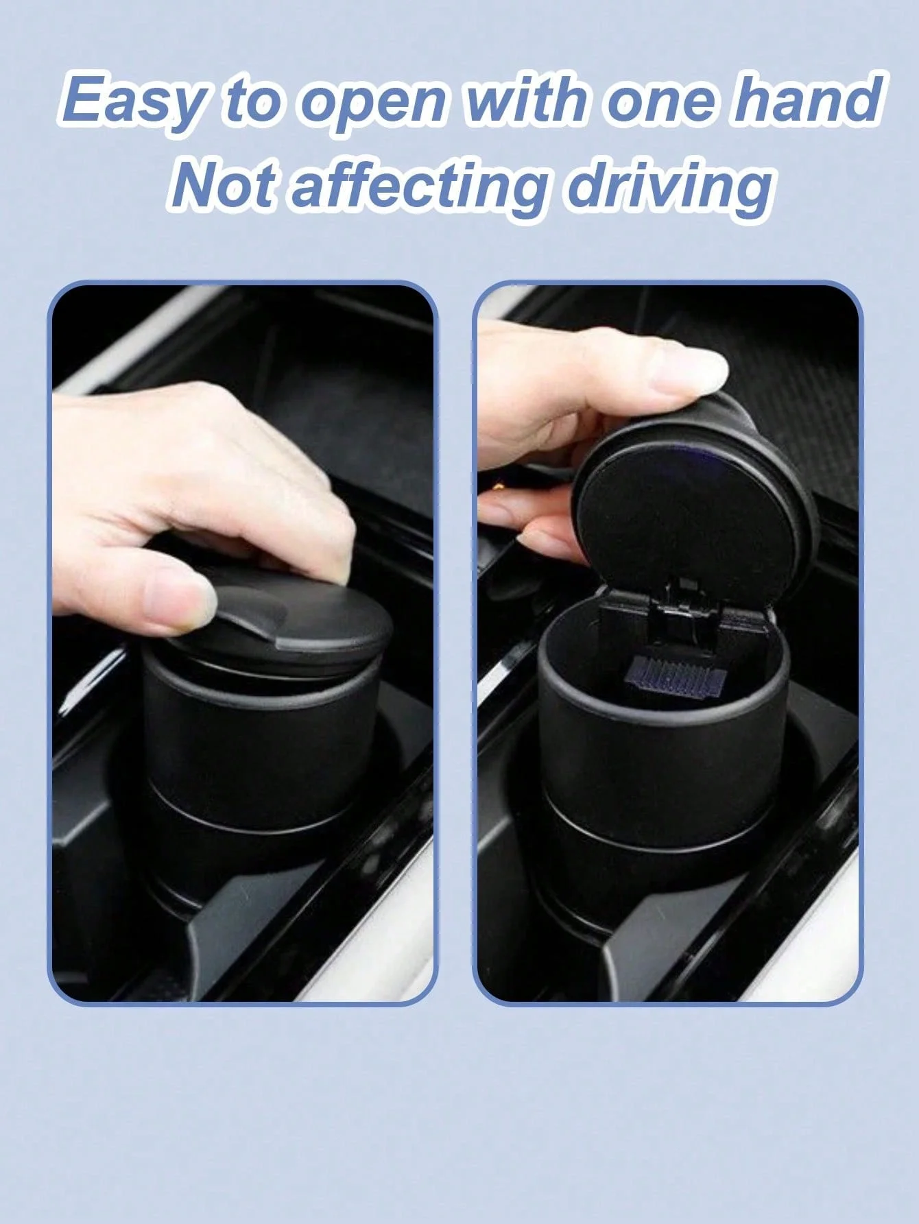 منفضة سجائر السيارة المحمولة ذات الغطاء القابل للطي - منفضة سجائر السيارة المقاومة للهب، متعددة الوظائف (علبة القمامة، صندوق العملات المعدنية، صندوق السيجار وكوب الرماد)، متينة