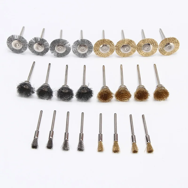 

24pcs Brass Steel Wire Wheel Brush Polishing Grinder Accessories Rotary Electric Tool Kit For Engraver Steel Polishing Grinding