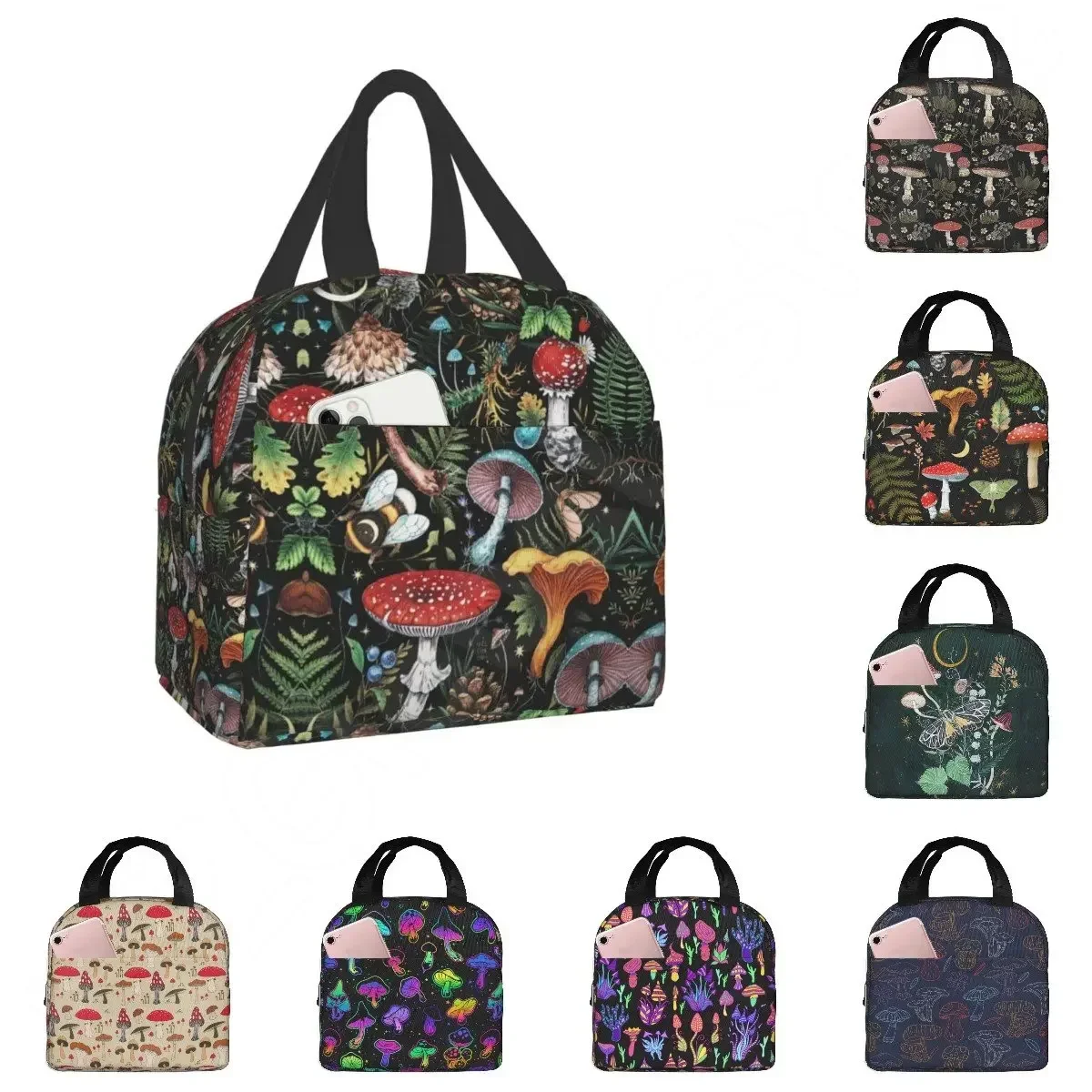 Wavverom Lunch Bag for Women Mushroom Art Reusable Insulated Cooler Lunch Tote Box Funny Container Lunch Holder Portable Bag