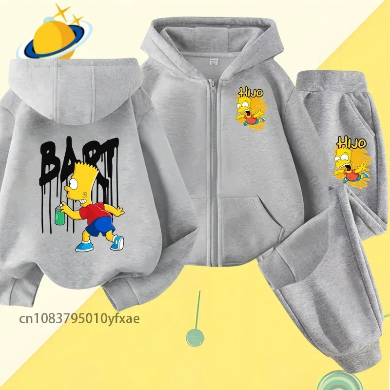 Simpson Barter children zipper hoodie set cartoon print autumn winter long sleeve sweatshirt boys girls trend handsome wind top