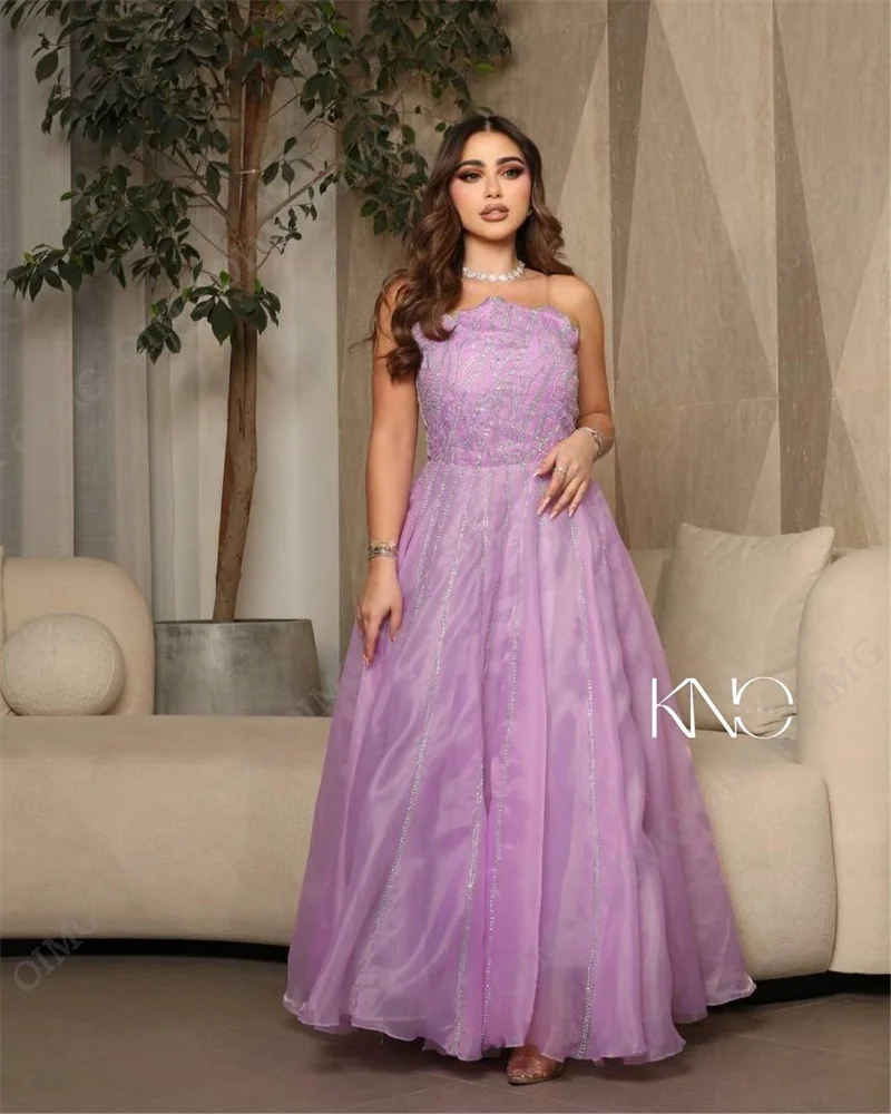 OIMG-vestido de noche sin mangas con lentejuelas brillantes para mujer, vestido Formal sin tirantes con purpurina, lavanda, Dubai, árabe, ocasión de fiesta