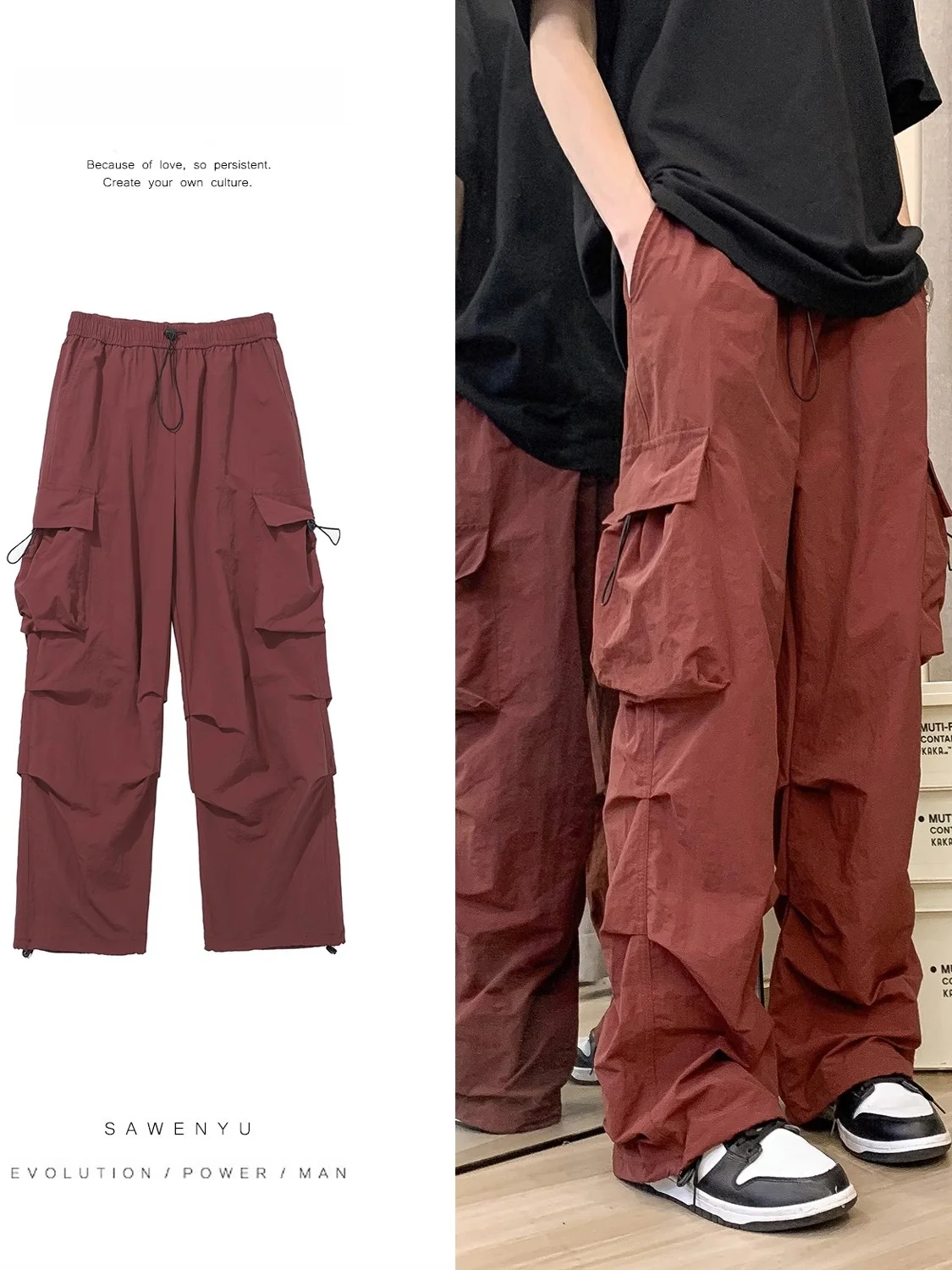 

Американские уличные хип-хоп мужские свободные прямые рабочие брюки Multi ket Dstring длинные брюки с высокой талией повседневные модные