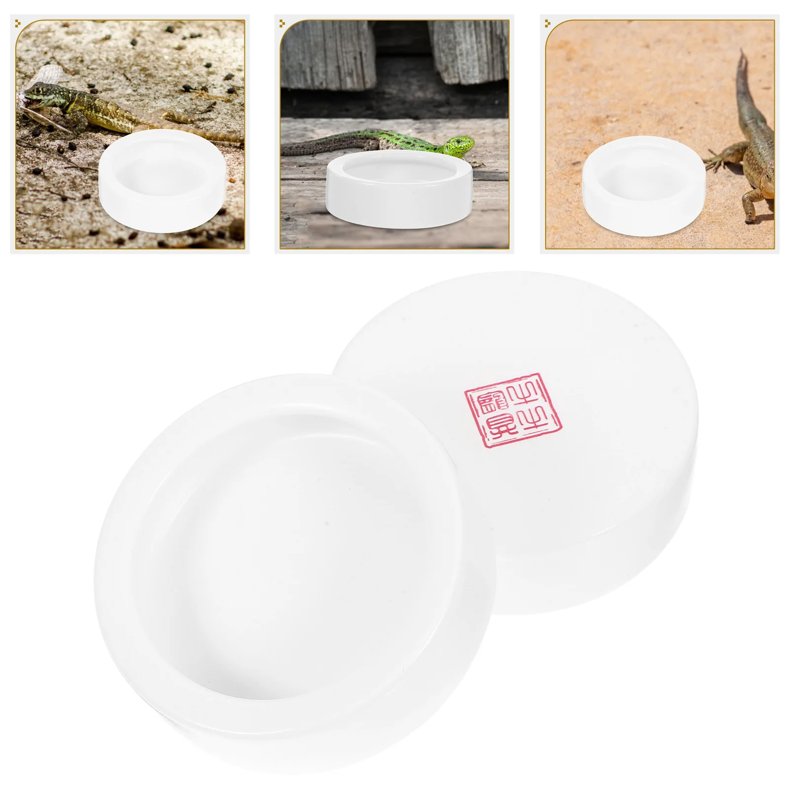 

2 Pcs Reptile Water Bowl Crested Gecko Accessories Food Feeding Animal Supplies Ceramics Feeder