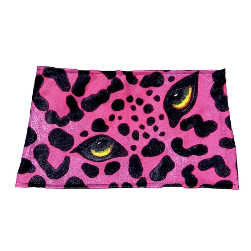 Y2K Retro Skirt Rose Pink Leopard Pattern Short for American and European Music Festival Street Style