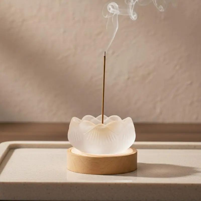 Creative Crystal Glass Flower Incense Holder Indoor Fragrance Stick Burner Smudging Ceremony Tea Ceremony Zen Ornament