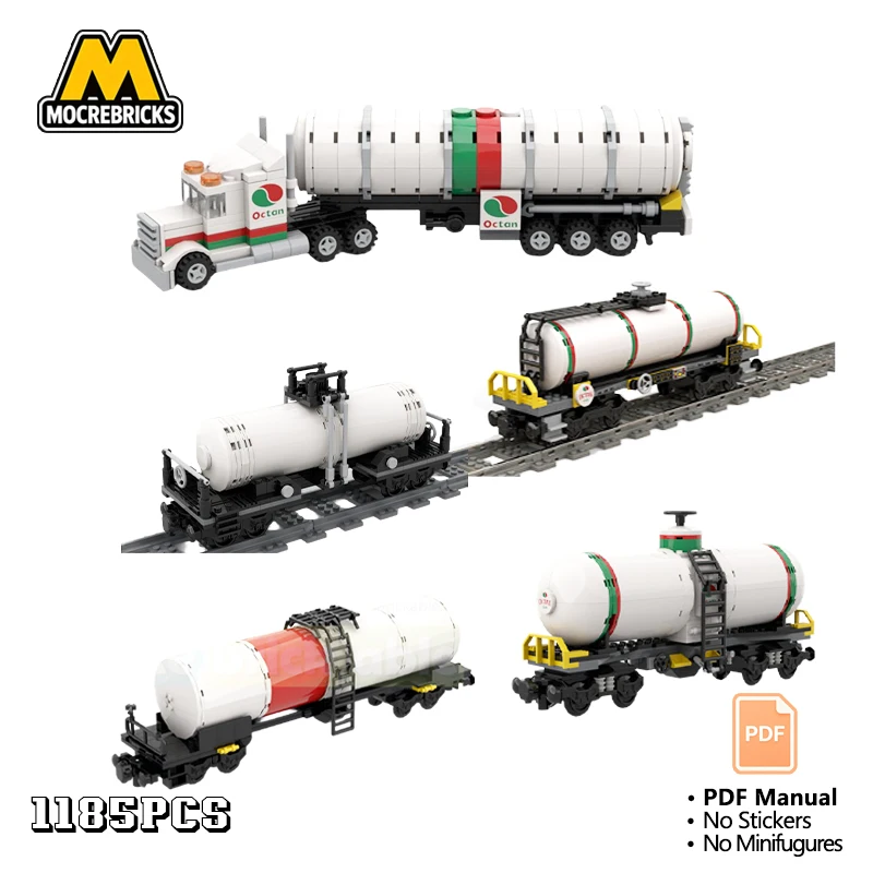 

MOC City Fuel Tank Car Building Blocks Green White Red Oil Tanker Railway Train Model Bricks DIY Educational Assembly Toy Gifts