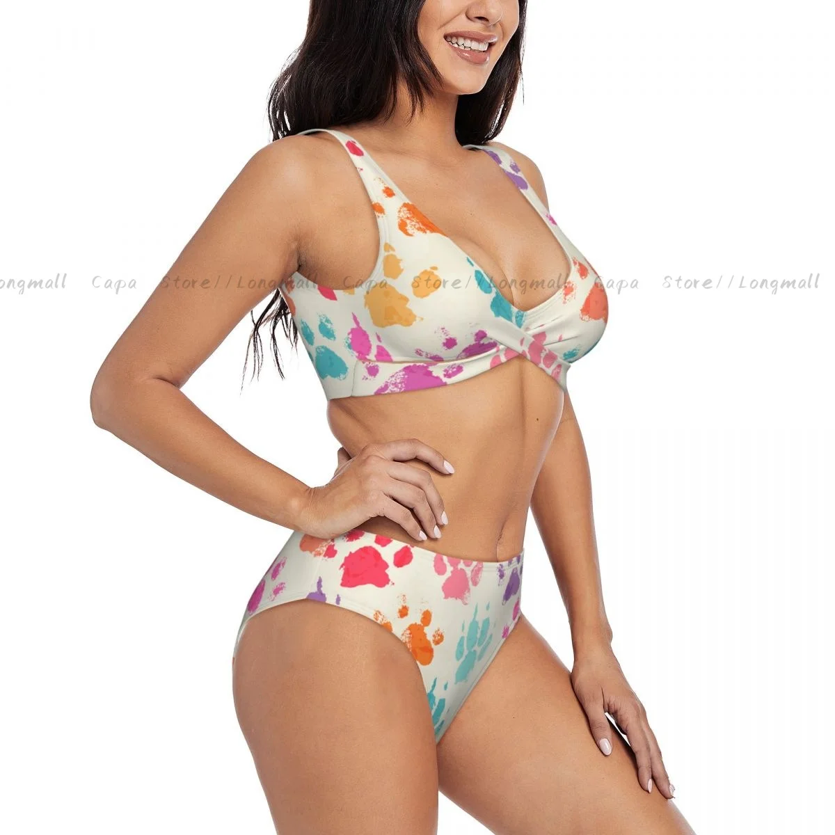 

Women Bikini Set Colorful Dogs Paws Swimsuit Push Up Female Swimwear Bathing Suit