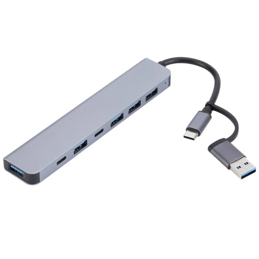 1 To 7 Type-c Expansion Dock Hub Splitter Multi Interface 7-in-1 USB Splitter Grey Aluminum Alloy Type-C Docking Station