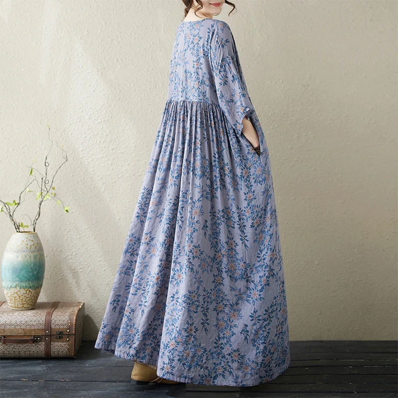 Estate Nuovo Plus Size Donna rotonda Ne ort Sve Stampato Dr Etnico Sle Loose Fit Dimagrante A-Line Midi Dr per la mamma