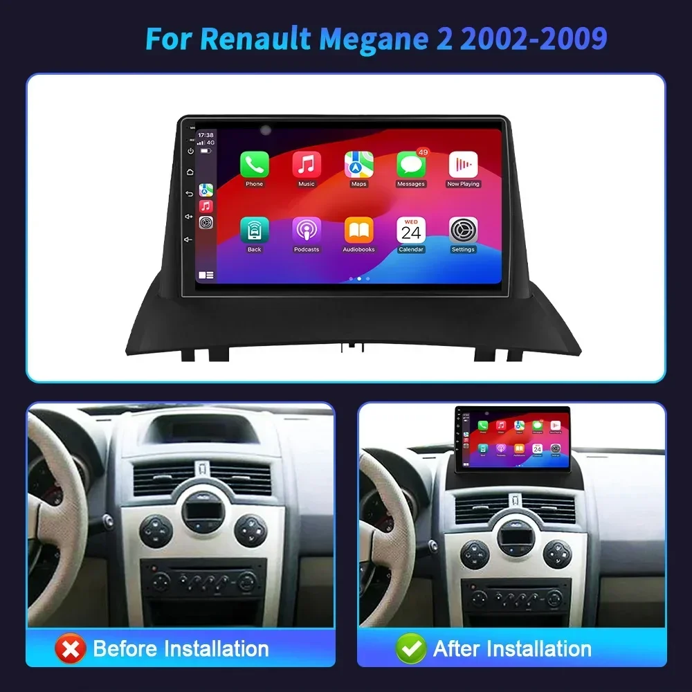 Android14 dla Renault Megane 2 2002-2009 Bezprzewodowy ekran Carplay Stereo Radio samochodowe Nawigacja multimedialna