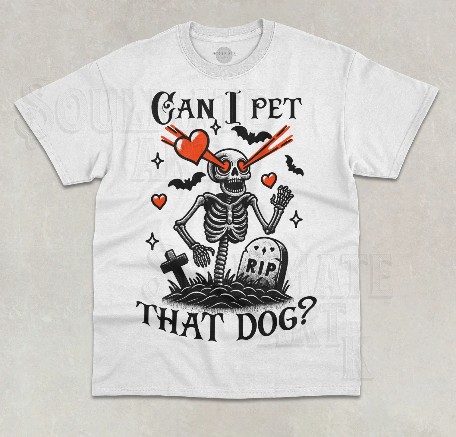 Can I Pet That Dog T-Shirt Funny Skeleton Grave Meme Halloween Dog Lover Shirt