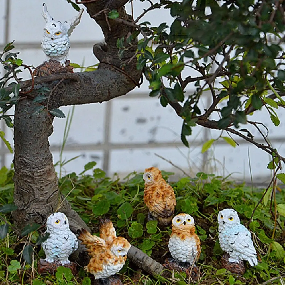 Fairy Garden Mini Owl Figurine Resin Craft Simulation Birds Home Garden Desktop Ornament Miniatures Animal