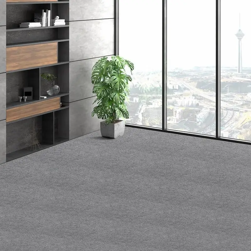Dalles de moquette à coller, 610 x 610 mm, tapis de sol auto-adhésifs, doux et rembourrés, installation facile, pour chambre, salon, intérieur et extérieur (9 pièces, gris clair)