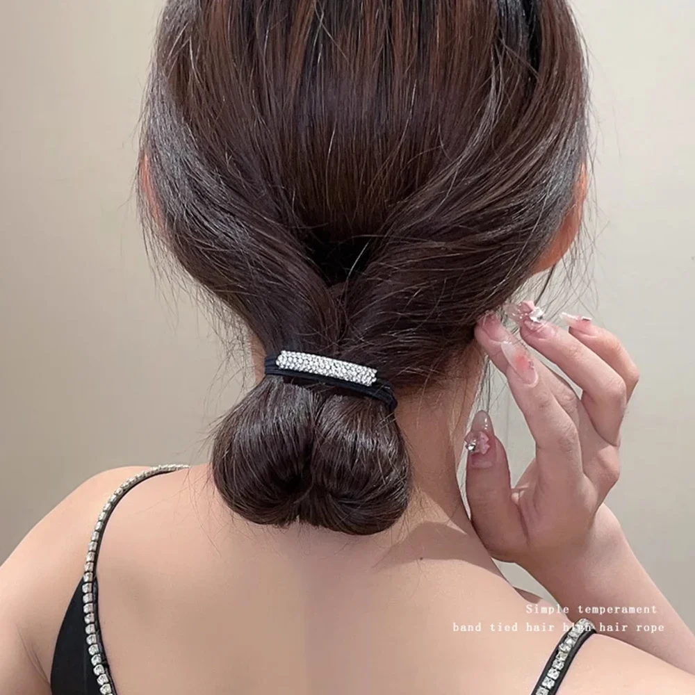 Women Crystal Rhinestone Elastic Hair Rope Female Seamless Rubber Band Tie Ponytail Hair Ring Tie Simple Hair Accessories