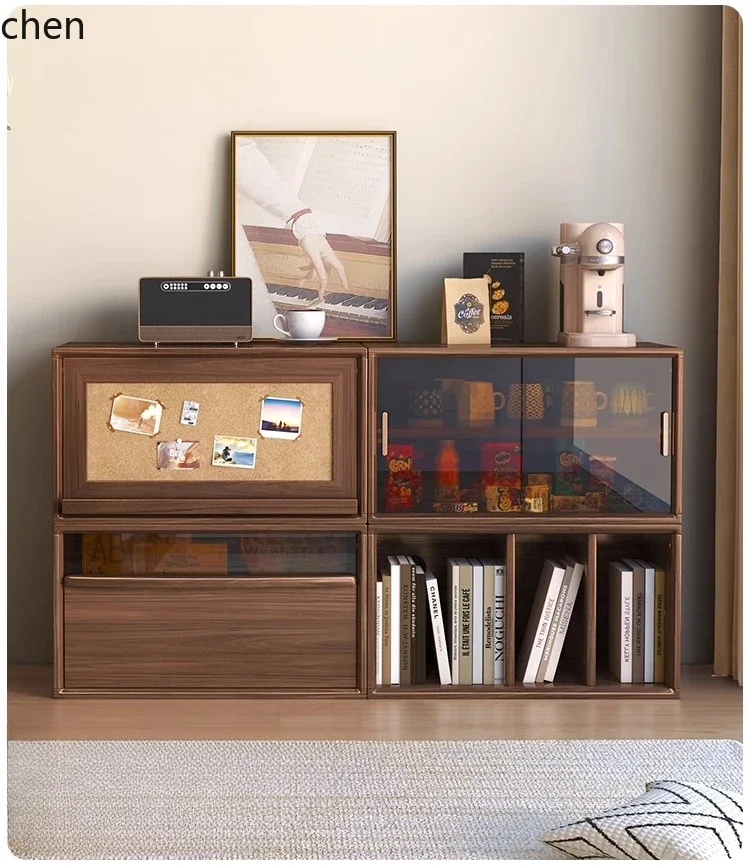 TQH6.23 Modular Combination Cabinet Black Walnut Floor Shelf Storage Storage Short Bookcase