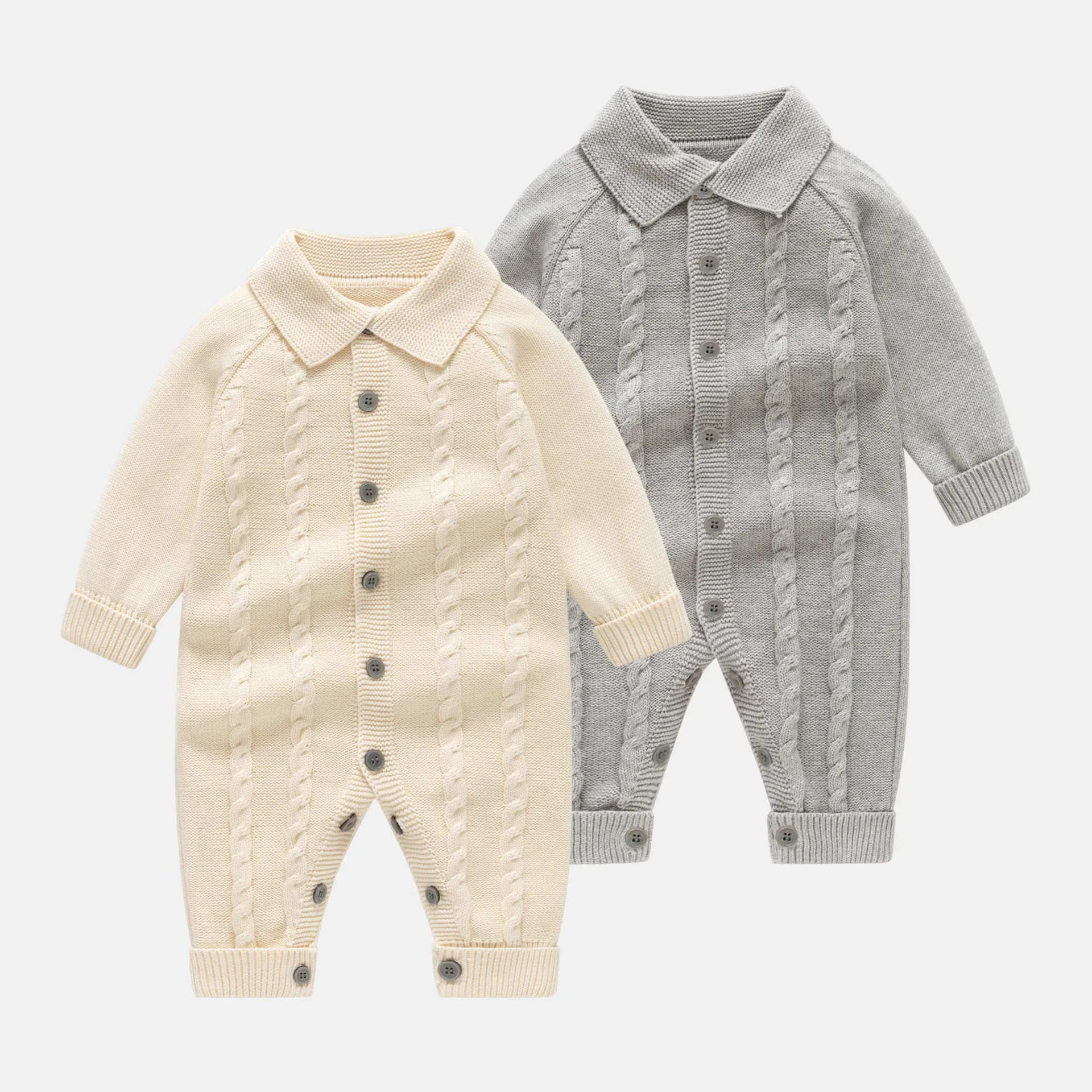 0-24M 100% Cotton Newborn Kid Baby Romper Boy Girl Winter Clothes Knit Thick Baby Sweater Warm Jumpsuit Casual Plain Outfit