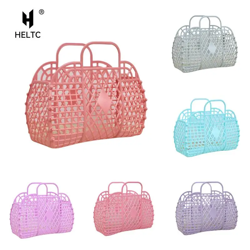 Large-capacity Bag Hollow Jelly Beach Holiday Portable Tote Bag Reusable And Easy To Clean Plastic Portable Bath Basket