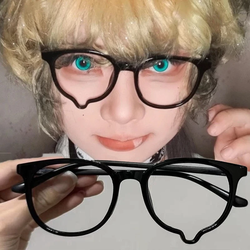 Anime Crying Dripping Tears Glasses Unisex Black Eyeglasses Frame Retro Kawaii Fashion for Costume Cosplay Daily Trendy Eyewear