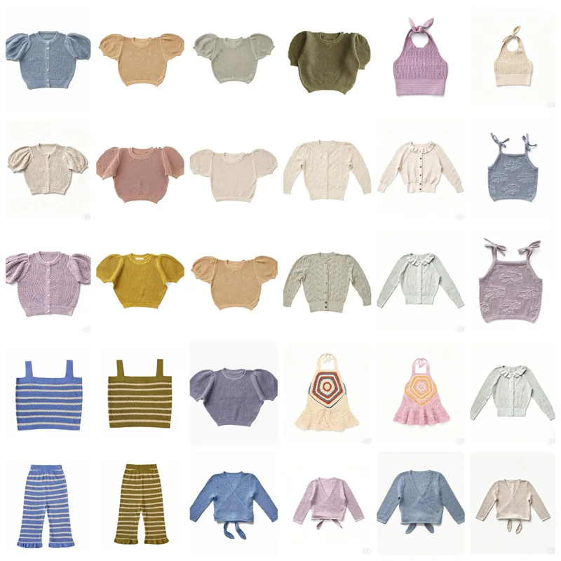 

Предзаказ 2026: Летний вязаный жилет-кардиган для девочек, однотонный, ажурный, из хлопка, рубашки и брюки для девочек, детская одежда