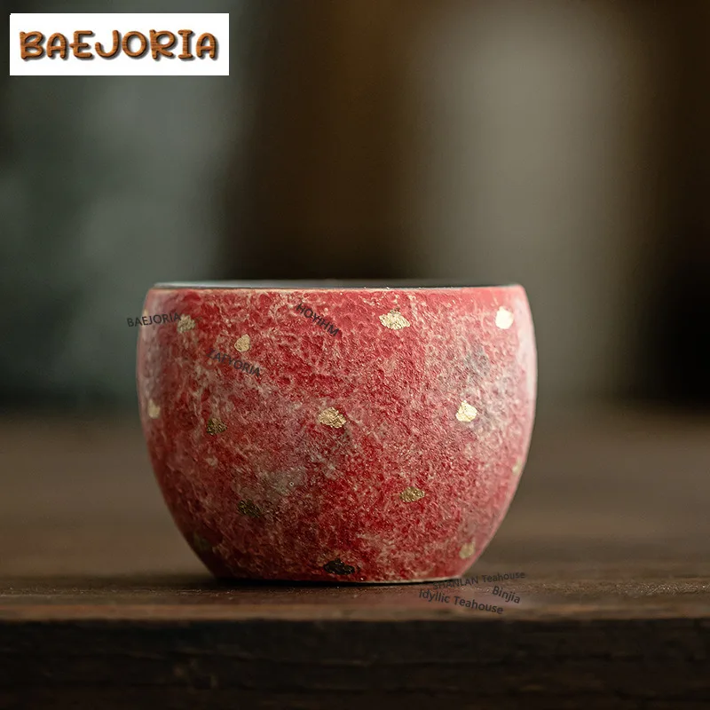 BAEJORIA Handmade Rock Mineral Colored Pottery Tea Cup Point Gold Ceramic Master Cup Tasting Tea Bowl Chazhan Kung Fu Teaset