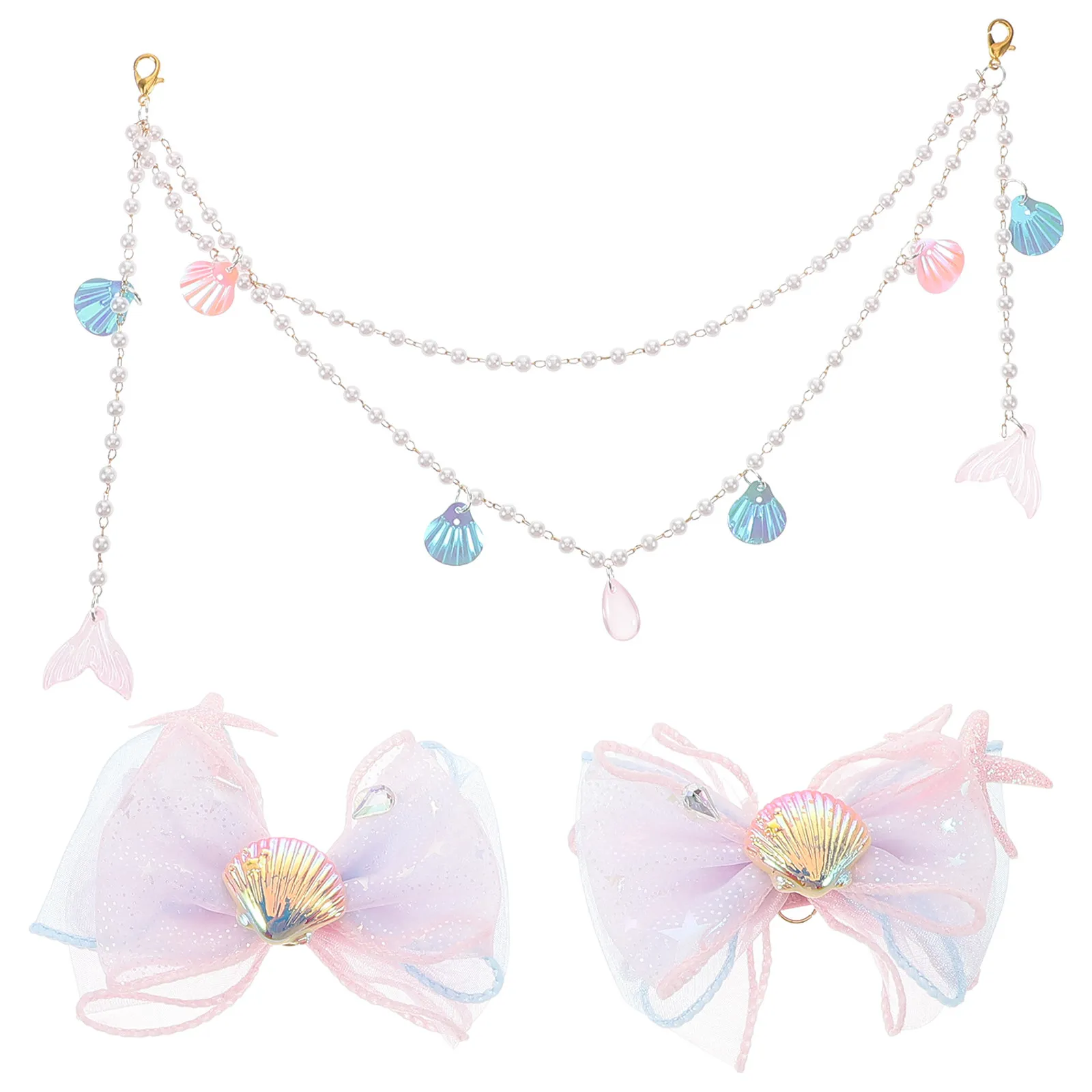Mermaid Hair Barrettes for Girls Glitter Iridescent Tassels Crown Headband Seashell Design Comfort Fit Ocean Theme Princess