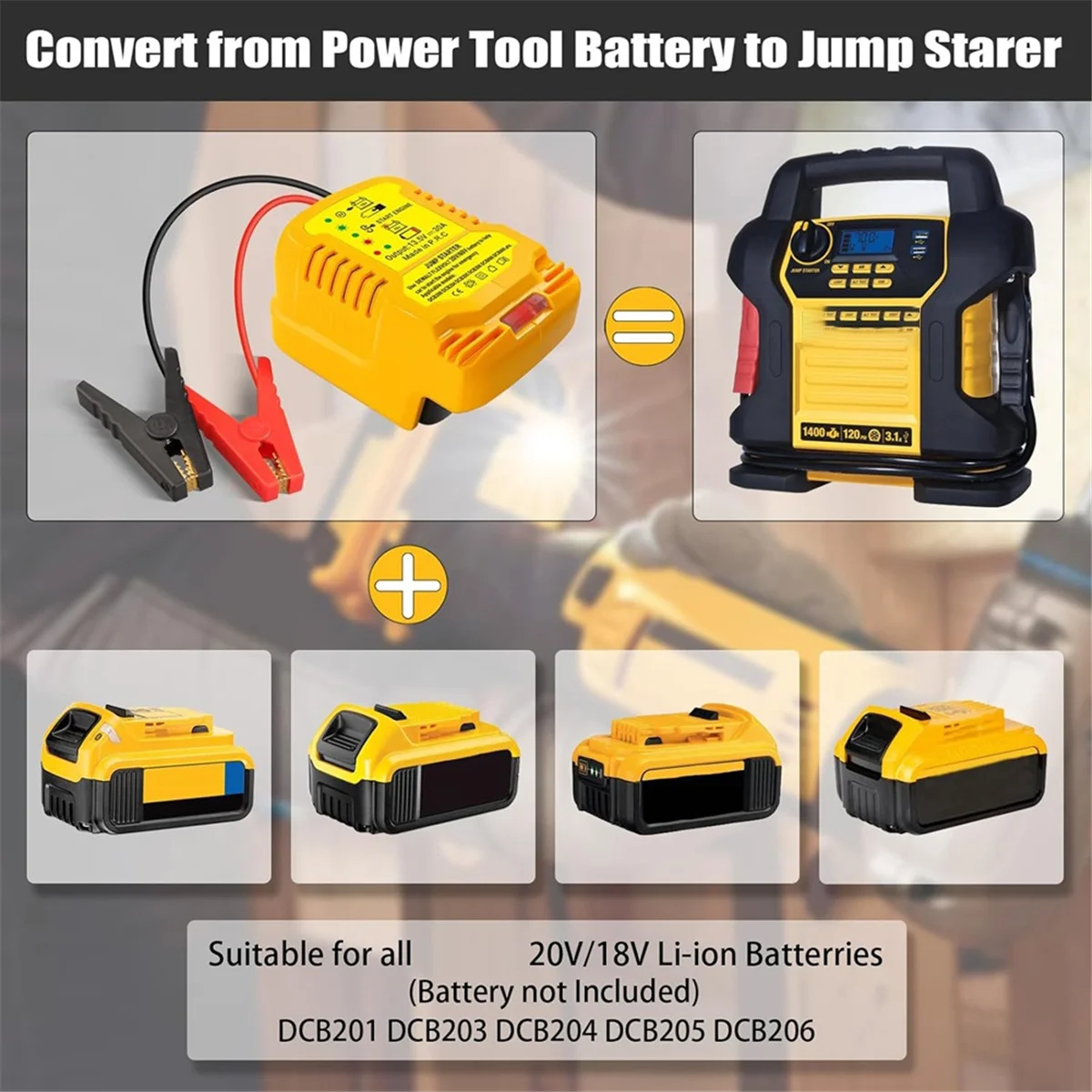محول BFYLCar Jump Starters لـ DeWalt 20V 60V مع كابلات توصيل مع بطاريات، 11 مقياس بطارية السيارة Jump Starter