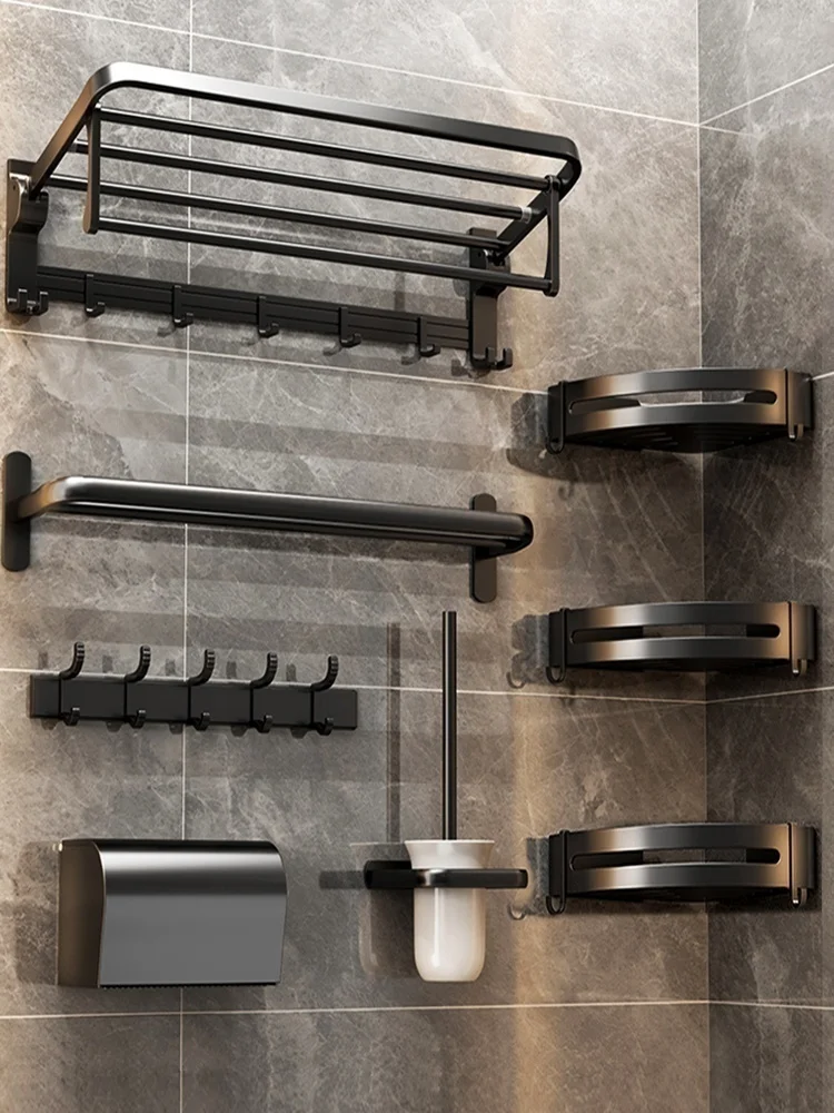 No Drill Bathroom Hardware Towel Rack with Hook Wall Mounted Towel Bar Tissue Holder Toothbrush Holder For Home Accessories