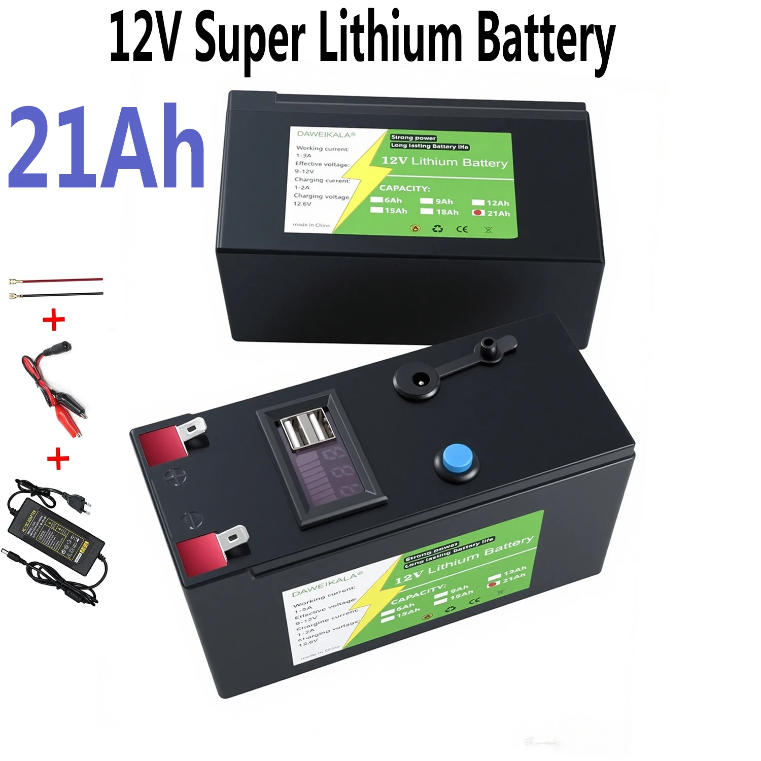 12V 9Ah 21Ah 18650 Lithium Rechargeable Battery 12.6v 3A Charge for Solar Energy Electric toy Vehicle LED lights Battery