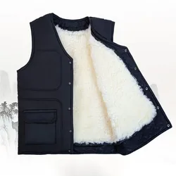 Men V-neck Bright Line Decoration Plus Fleece Sleeveless Vest Thicken Thermal Autumn Winter Waterproof Loose Outdoor Coat Vest