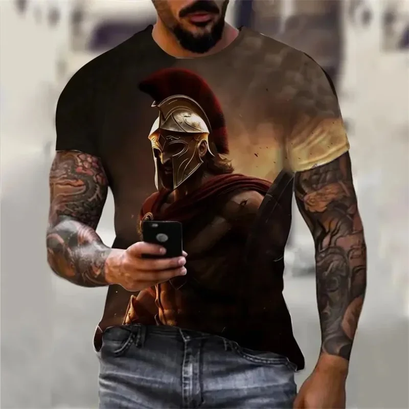 Sommer-Vintage-T-Shirts für Herren, 3D-Druck mit Rittermuster, Kurzarm-Oversize-T-Shirt, Herren-Freizeit-T-Shirt, Oberteile