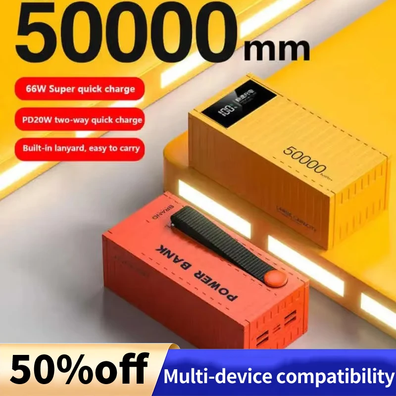 

50000mAh Power Bank 22.5W PD Charger Powerbank Large Battery Capacity Power Station Fast Charging for IPhone Xiaomi Huawei