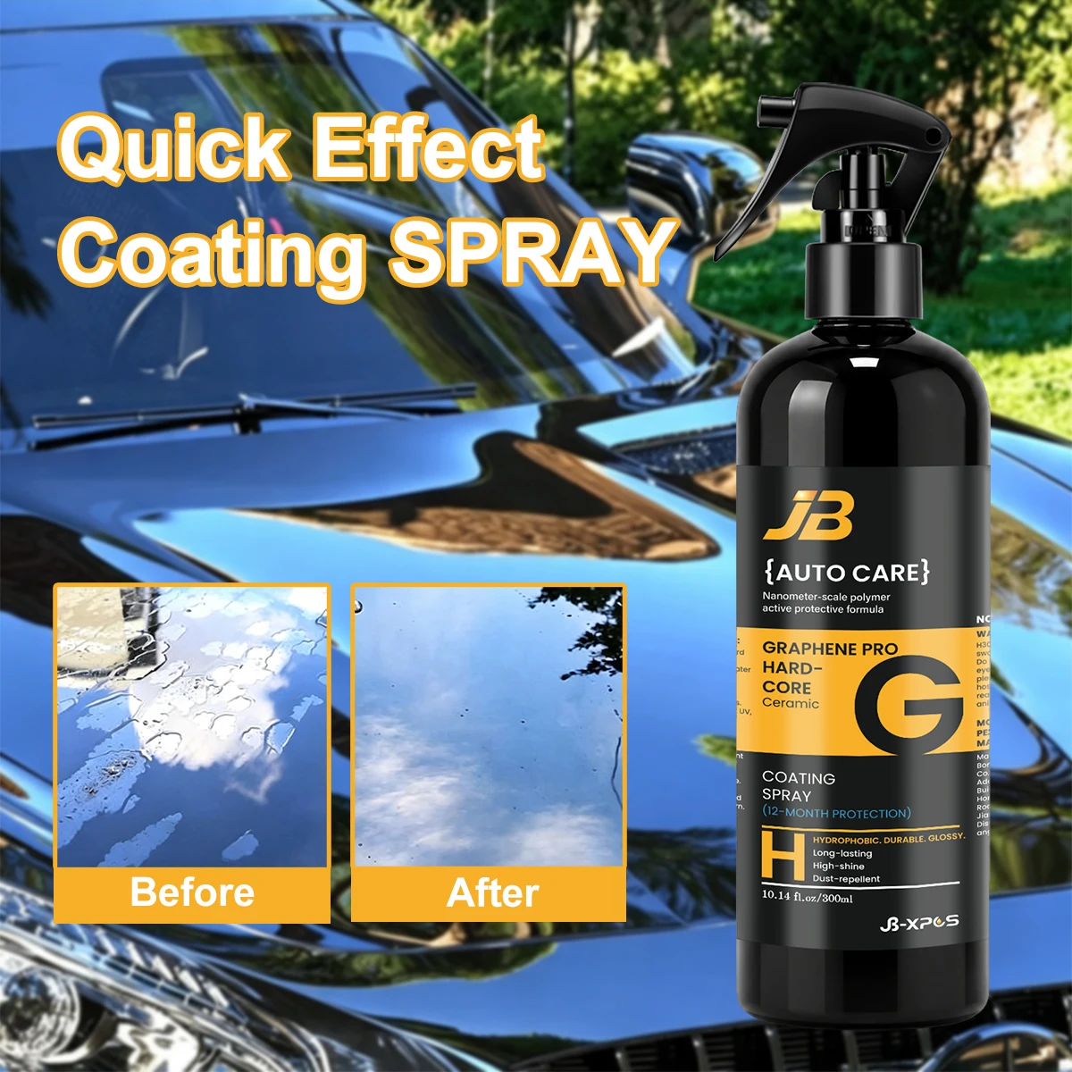 Car Ceramic Coating Spray, Nano Hydrophobic Polish Sealant, Water Repellent Care For Auto Exterior Paint Surface YT0401