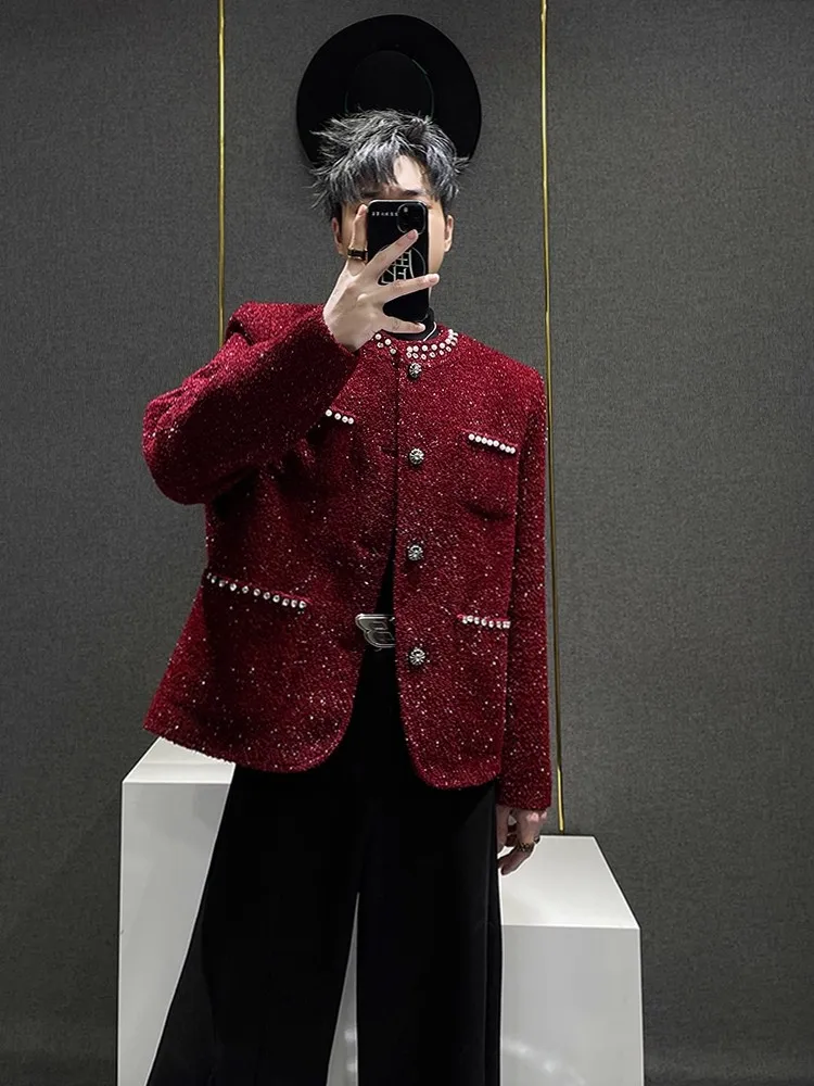 

Korean Design Pearl Decorated ort Jaet Men's High-End Sle 2025 New Faion Youth ulari Loose Fit Button Closure