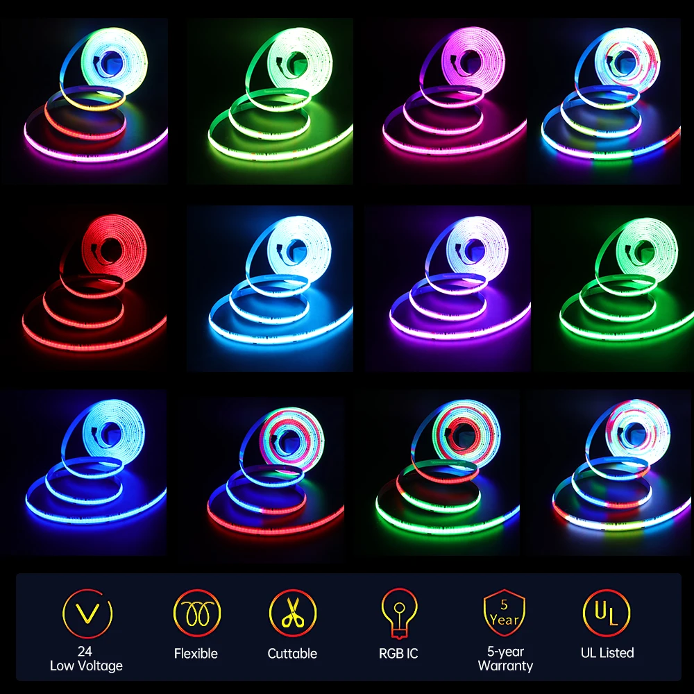 COB RGB Addressable LED Strip Light 12V 24V Smart Bluetooth WiFi 720LEDs/m WS2811 Pixel Full Dream Color Flexible LED Tape Decor