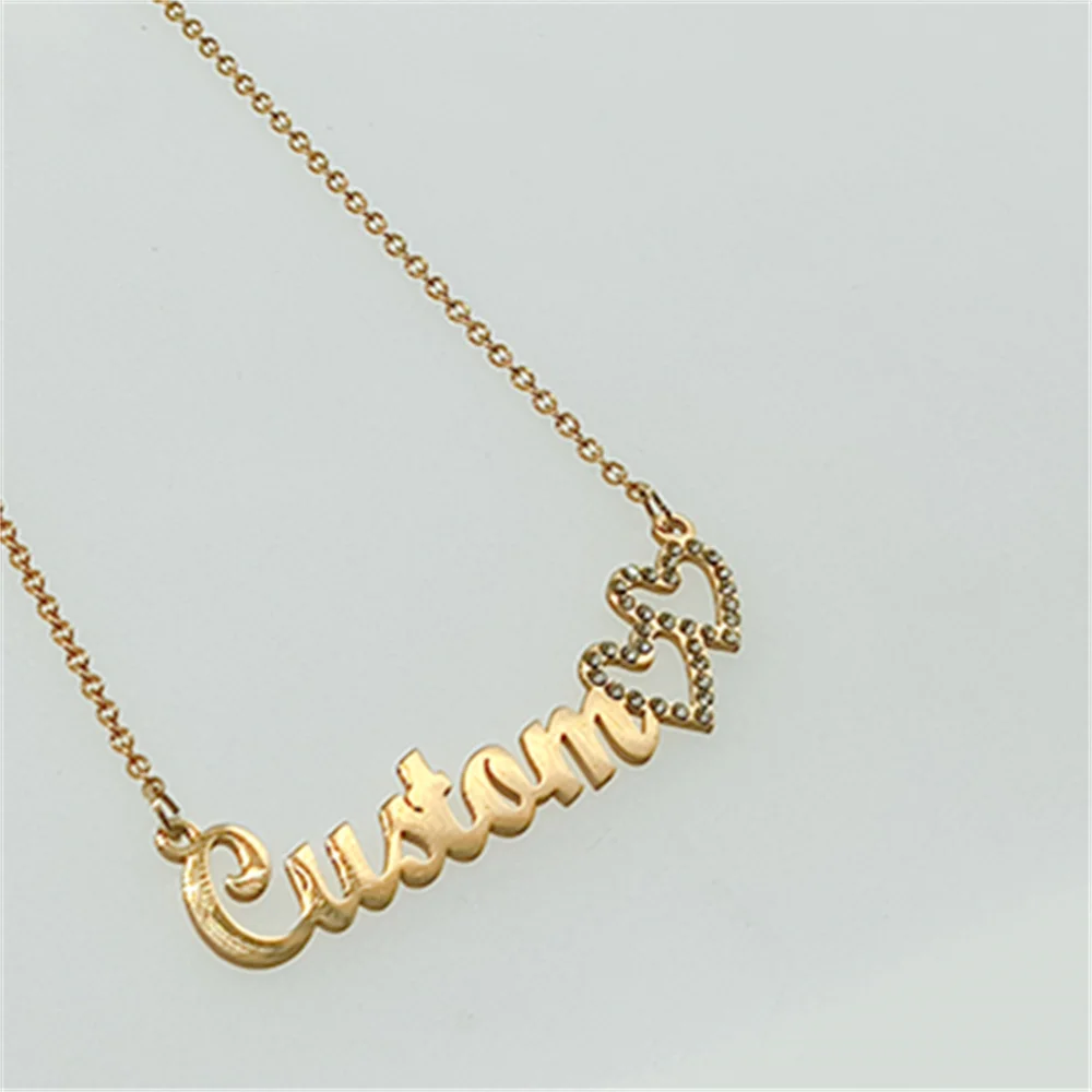 

Personalized Name Custom Necklace with Diamond Heart Shape Gold Stainless Steel Necklace Anniversary Gift for Girlfriend