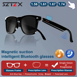 SZTZX Men Bluetooth Smart Myopia Prescription Glasses Call Music Control Polarized Sunglasses Anti Blue Ray Progressive Eyeware