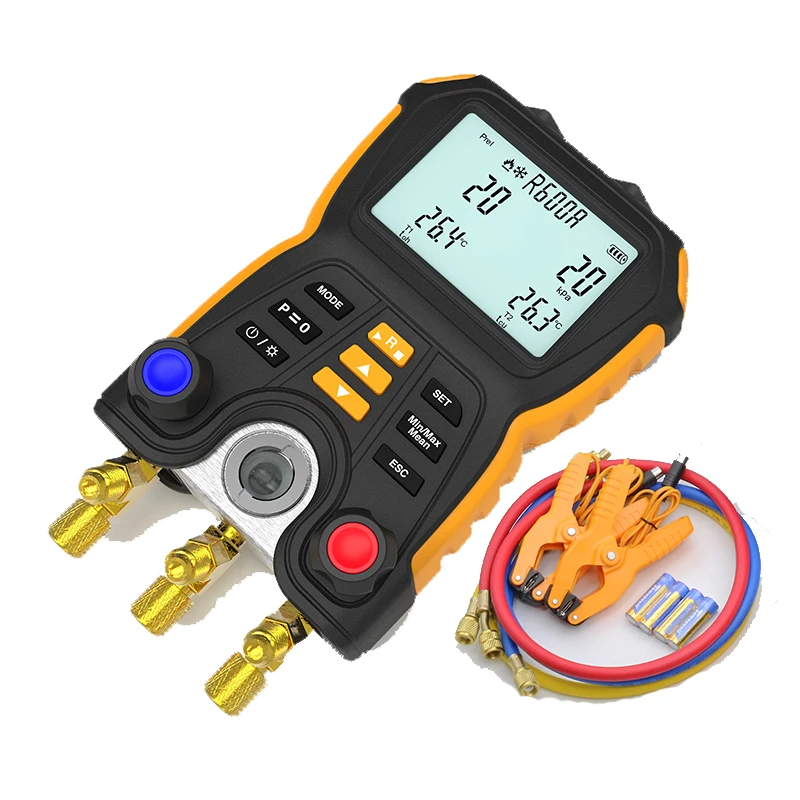 HTI HT-750 Digital Manifold Gauge Refrigerant Pressure Gauges Electronic Pressure Temperature Tester Leak Detector