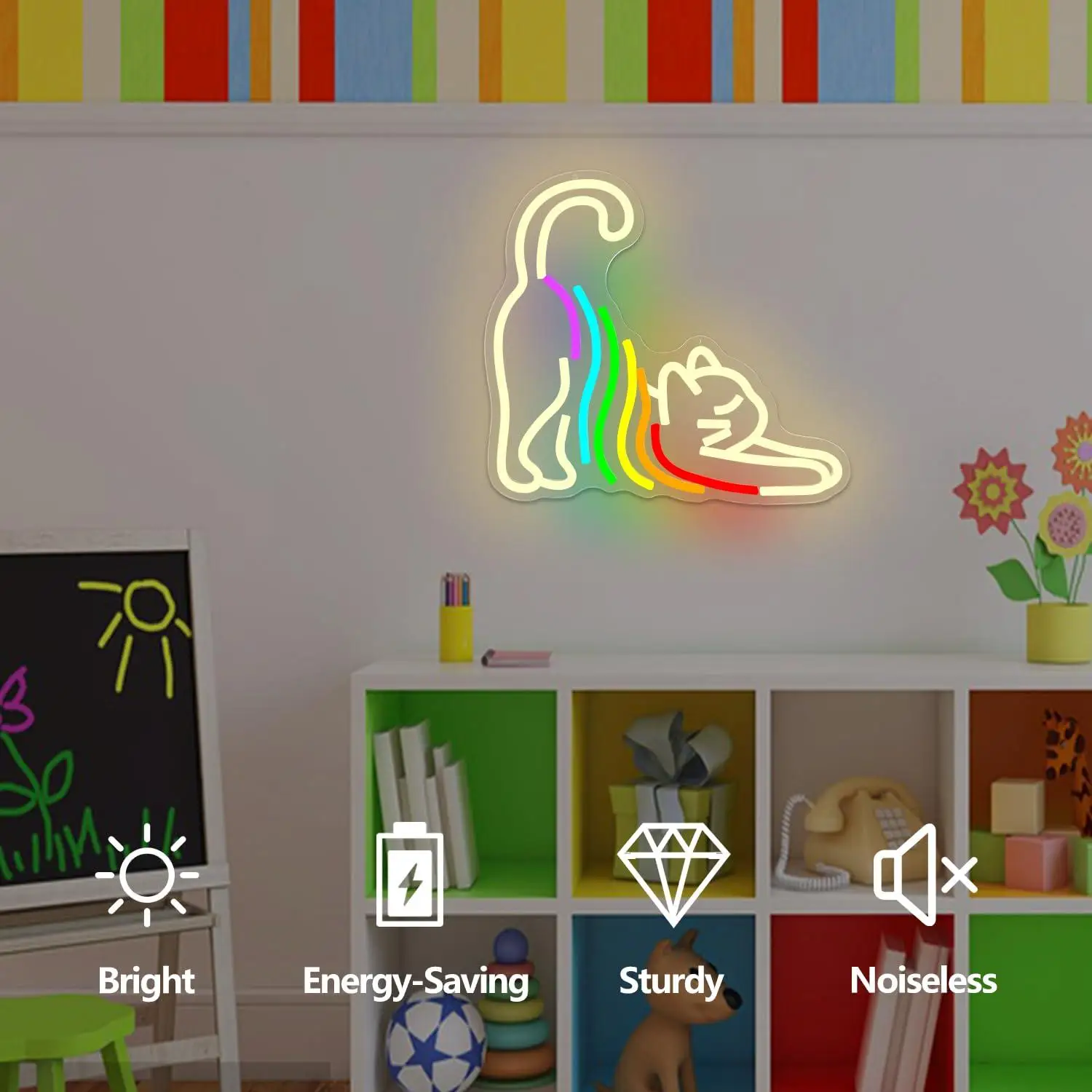 Rainbow Stretching Cat Neon Sign Works Great as Decor for Bedrooms Kids Rooms and Kawaii Aesthetic Party Areas Special Gifts view 2