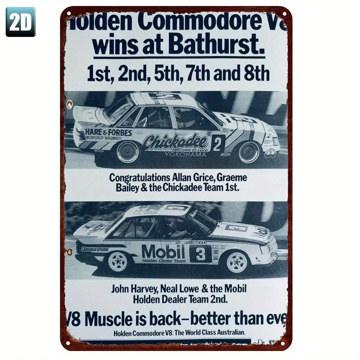 []  Vintage Commodore V8 Bathurst Race Wins Metal Sign - Iron Wall Art, Retro Automotive Decor for Garage or Home,