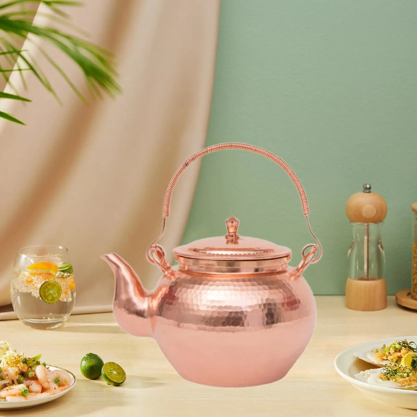 

Copper Teapot Water Boiler Jug with Insulated Handle Tea Pot Teawear for Boiling Water Kitchen Electric/Induction/Gas Stoves