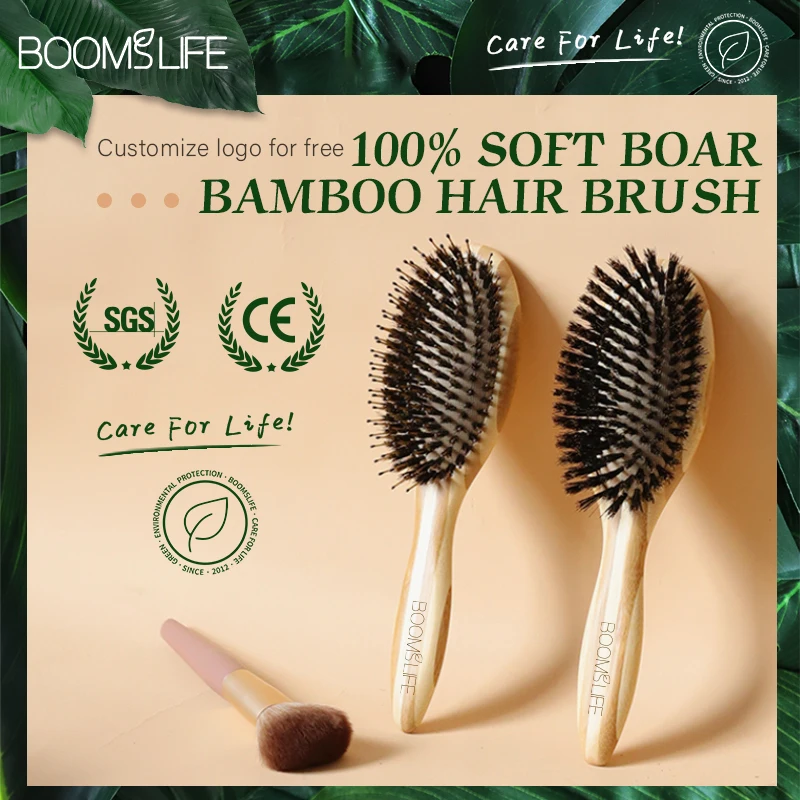 BOOMSLIFE Soft Boar Bristle Hair Brush Professional Women Bamboo HairBrush Massage Bamboo Comb for Hair Beauty Care Salon Tools