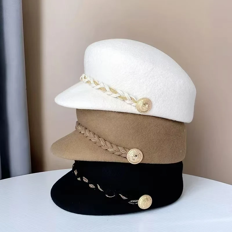 Sombrero ecuestre decorativo de lana para mujer, gorra de béisbol japonesa de alta calidad, tejida a mano, retro, de fieltro, a