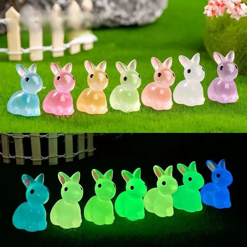 

Luminous Rabbit Figurine Mini Bunnies Ornaments Crafts Gift for Desk PotDIY Landscape Garden Home Decoration