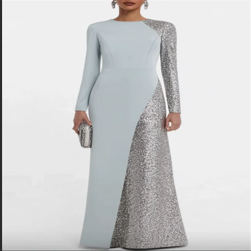 Vestidos azul cielo para madre de novia, vestidos elegantes para boda, vestido de madrina de costura alta con lentejuelas para madre, personalizado, 2025