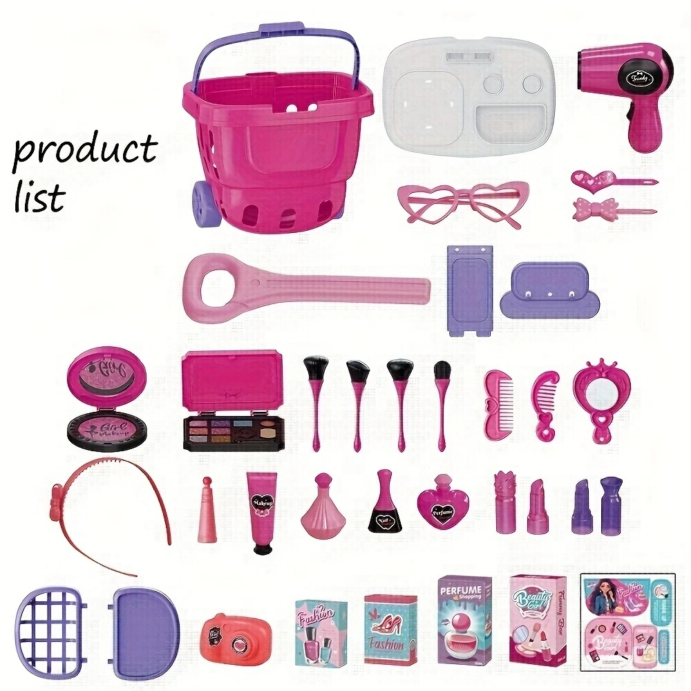 Ensembles de maquillage et de style de luxe pour enfants, épingles à cheveux, brosses, rouge à lèvres, miroir, sèche-cheveux, bagages, mode, 36