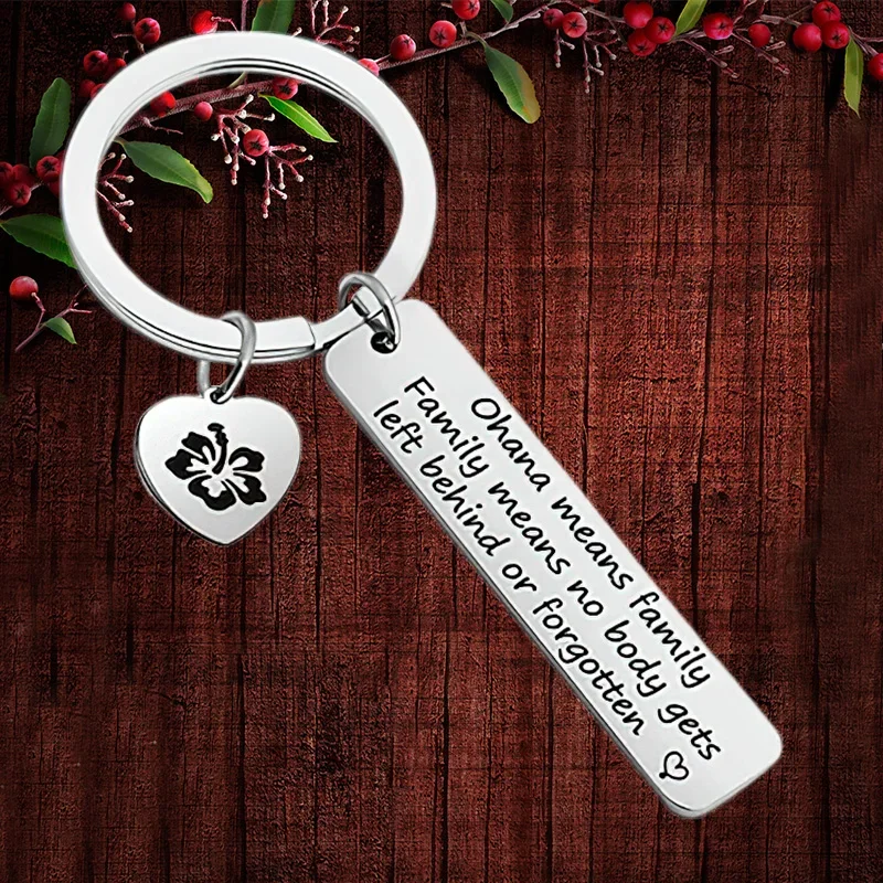 

Charm Ohana Means Family Keychain Pendant Stitch Gift Key Chain Keyring Family Means Nobody Gets Left Behind or Forgotten