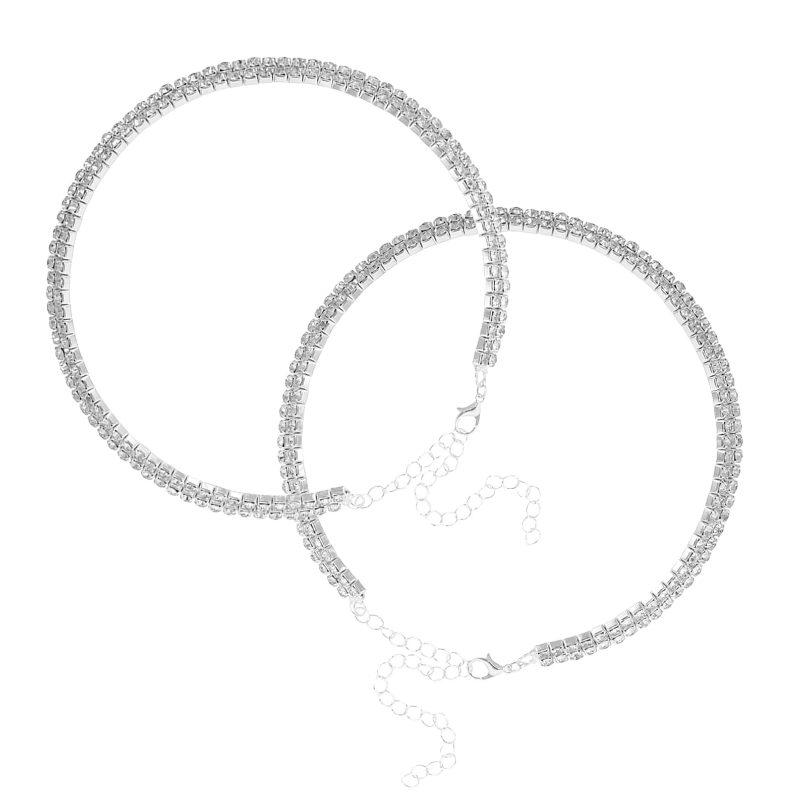 

2Pcs Crystal Necklace Double Layer Rhinestone Choker Sparkling Elegant Bridal Jewelry for Wedding Party Daily Wear Women